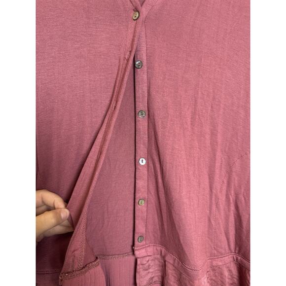 LOGO Lori Goldstein Button Cardigan Long Sleeve Maeve Stretch Jersey Ruffle Hem - Picture 5 of 7